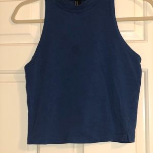 Blue, mock neck crop top